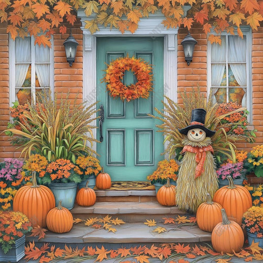 Gatsby Autumn Teal Porch  Door Photography Backdrop Gbsx-01170