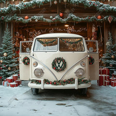 Gatsby Chrismas White Bus Car Photography Backdrop Gbsx-01119