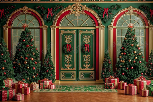 Gatsby Christmas Dark Green Vintage Arched Window Photography Backdrop Gbsx-01098