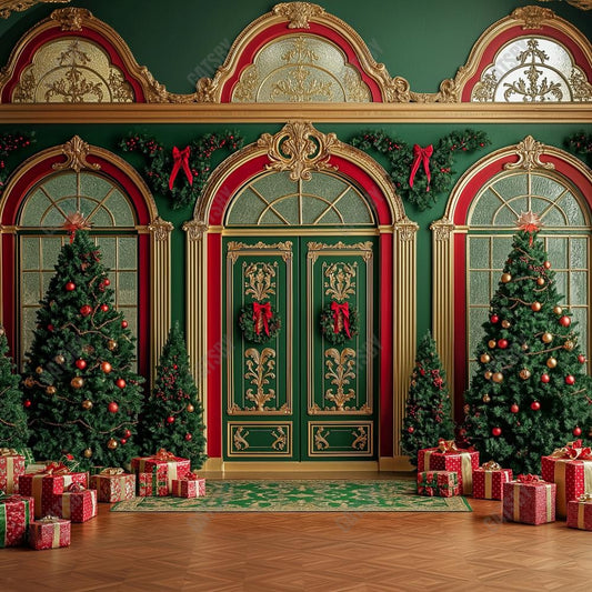 Gatsby Christmas Dark Green Vintage Arched Window Photography Backdrop Gbsx-01098