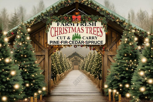 Gatsby Christmas Farm Fresh Trees Entrance Photography Backdrop Gbsx-01105