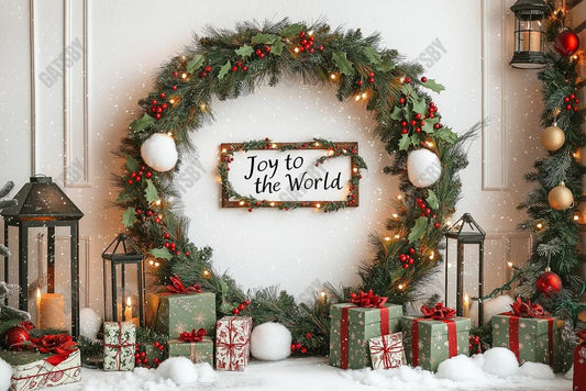 Gatsby Christmas Joy To The World Wreath Photography Backdrop Gbsx-01114