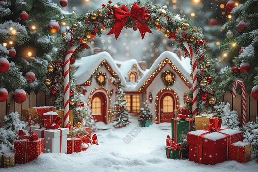 Gatsby Christmas North Pole Village Candy Cane Arch Photography Backdrop Gbsx-01120