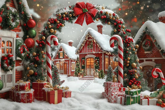 Gatsby Christmas North Pole Village Candy Cane Arch Photography Backdrop Gbsx-01121