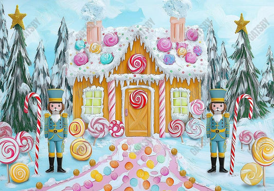 Gatsby Christmas Nutcracker Candyland Gingerbread House Photography Backdrop Gbsx-01084