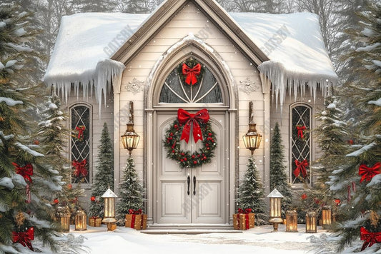 Gatsby Christmas Snowy Forest Cottage Photography Backdrop Gbsx-01130