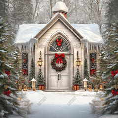 Gatsby Christmas Snowy Forest Cottage Photography Backdrop Gbsx-01130