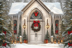 Gatsby Christmas Snowy Forest Cottage Photography Backdrop Gbsx-01130