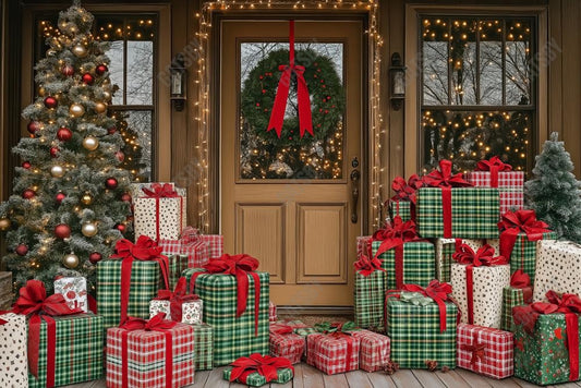 Gatsby Christmas Wooden Door Big Gift Box Photography Backdrop Gbsx-01185