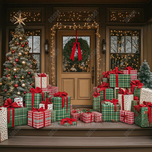 Gatsby Christmas Wooden Door Big Gift Box Photography Backdrop Gbsx-01185