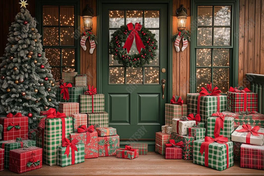 Gatsby Christmas Wooden Door Big Gift Box Photography Backdrop Gbsx-01186