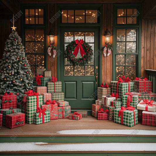 Gatsby Christmas Wooden Door Big Gift Box Photography Backdrop Gbsx-01186