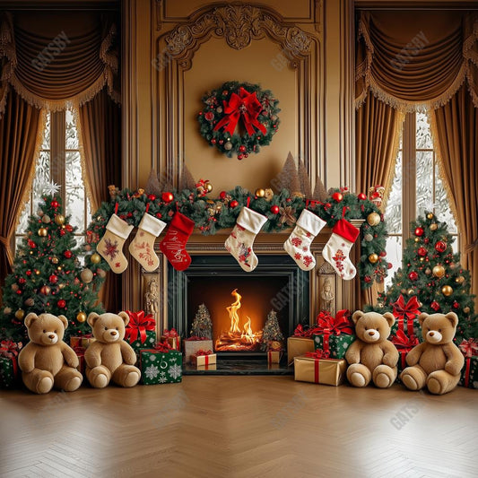 Gatsby Cozy Luxurious Christmas Fireplace Photography Backdrop Gbsx-01138