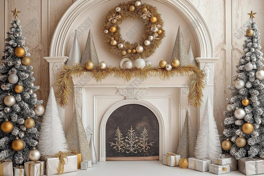 Gatsby Elegant Arched Christmas Fireplace Photography Backdrop Gbsx-01107