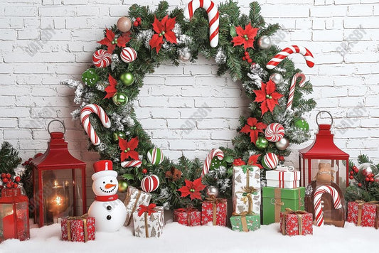 Gatsby Festive Christmas Candy Cane Wreath Photography Backdrop Gbsx-01116