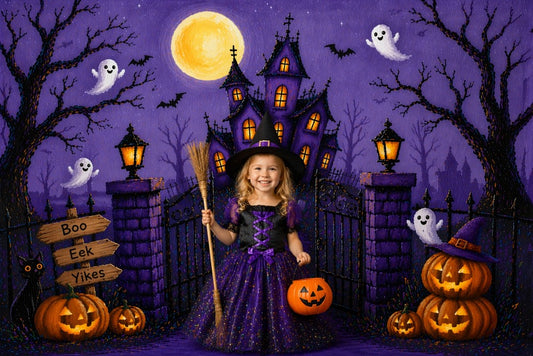 Gatsby Cute Spooky Castle Halloween Photography Party Backdrop GB_01307