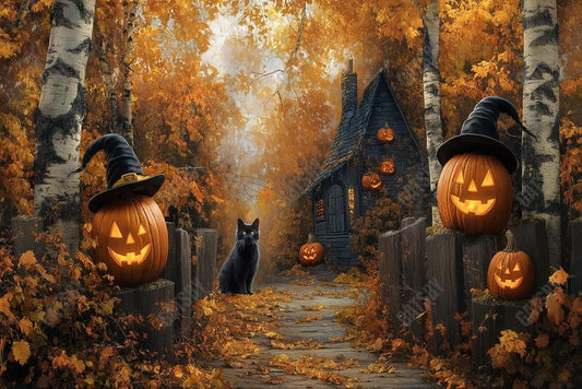 Gatsby Halloween Forest Witch Cottage Photography Backdrop Gbsx-01206