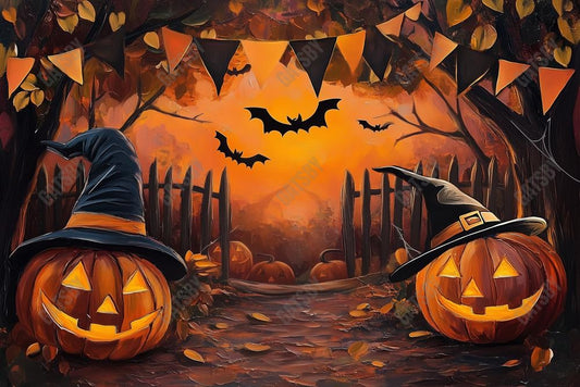 Gatsby Halloween Forest Witch Pumpkin Photography Backdrop Gbsx-01180