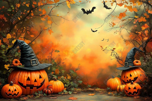 Gatsby Halloween Forest Witch Pumpkin Photography Backdrop Gbsx-01181