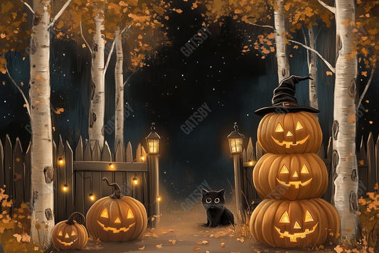 Gatsby Halloween Night Forest Pumpkin Path Photography Backdrop Gbsx-01204