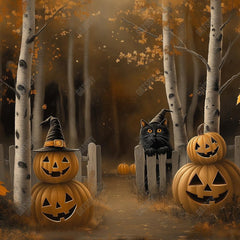Gatsby Halloween Night Forest Pumpkin Path Photography Backdrop Gbsx-01205