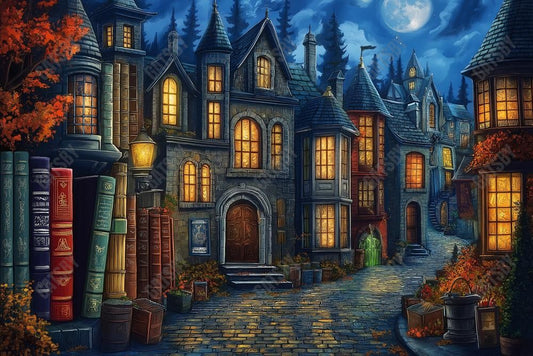Gatsby Halloween Village Of Books Night Photography Backdrop Gbsx-01160