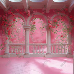 Gatsby Pink Princess Arched Floral Balcony Photography Backdrop Gbsx-01370
