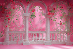 Gatsby Pink Princess Arched Floral Balcony Photography Backdrop Gbsx-01370