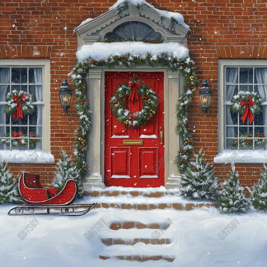 Gatsby Red Christmas Door Photography Backdrop Gbsx-01187