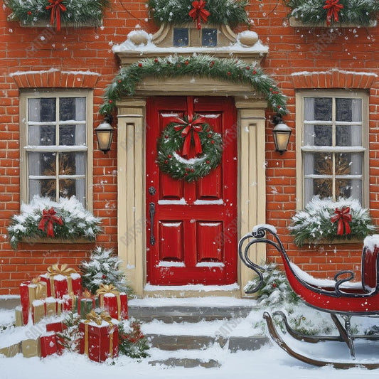 Gatsby Red Christmas Door Photography Backdrop Gbsx-01188