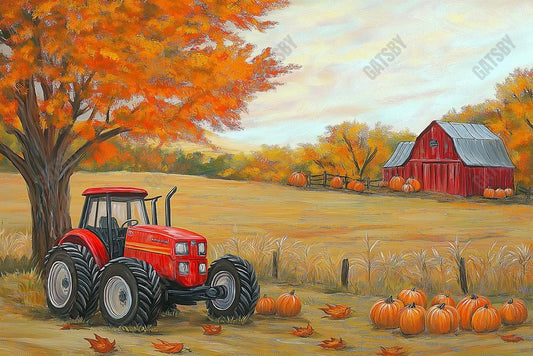 Gatsby Red Tractor On The Autumn Farm Photography Backdrop Gbsx-01171