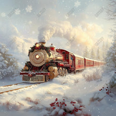 Gatsby Snowy Winter Christmas Train Photography Backdrop Gbsx-01124