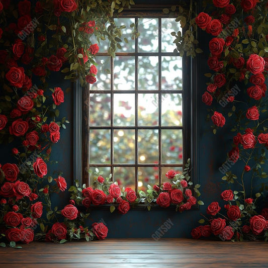 Gatsby Spring Valentine Red Flower Window Photography Backdrop Gbsx-01384