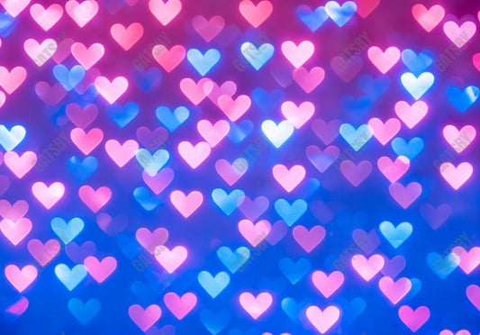 Gatsby Valentine Blue And Pink Bokeh Hearts Photography Backdrop Gbsx-01236