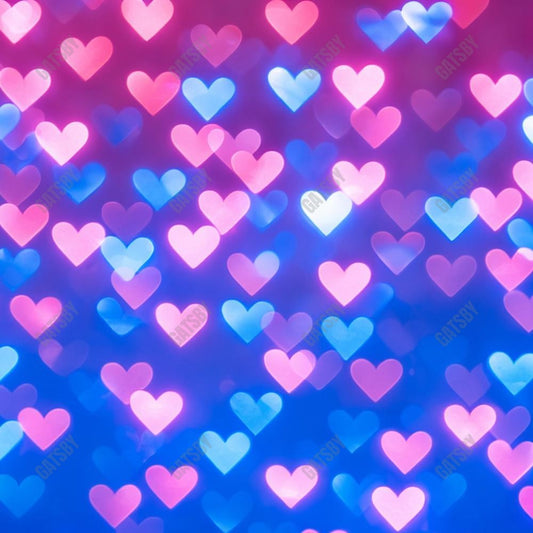 Gatsby Valentine Blue And Pink Bokeh Hearts Photography Backdrop Gbsx-01236