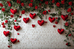 Gatsby Valentine Brick Wall With Floral And Hearts Photography Backdrop Gbsx-01301