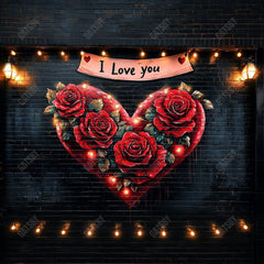 Gatsby Valentine Dark Brick Wall With Floral I Love You Photography Backdrop Gbsx-01302