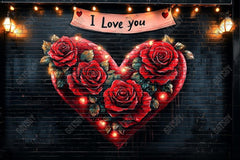 Gatsby Valentine Dark Brick Wall With Floral I Love You Photography Backdrop Gbsx-01302