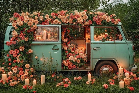 Gatsby Valentine Floral Vintage Campervan Photography Backdrop Gbsx-01327