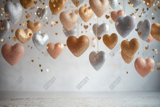 Gatsby Valentine Hanging Gold And Silver Hearts Photography Backdrop Gbsx-01426