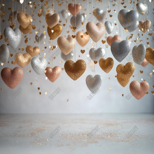 Gatsby Valentine Hanging Gold And Silver Hearts Photography Backdrop Gbsx-01426