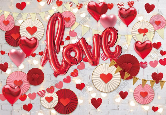 Gatsby Valentine Love Hearts Balloons And Paper Fans Photography Backdrop Gbsx-01266