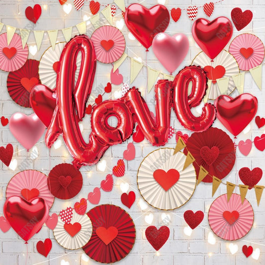 Gatsby Valentine Love Hearts Balloons And Paper Fans Photography Backdrop Gbsx-01266