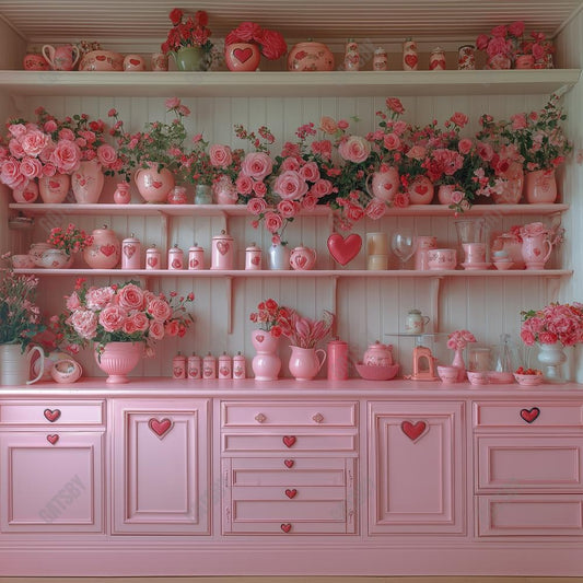 Gatsby Valentine Pink Rose Flower Kitchen Photography Backdrop Gbsx-01314