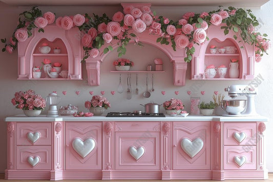 Gatsby Valentine Pink Rose Flower Kitchen Photography Backdrop Gbsx-01316