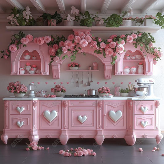 Gatsby Valentine Pink Rose Flower Kitchen Photography Backdrop Gbsx-01316