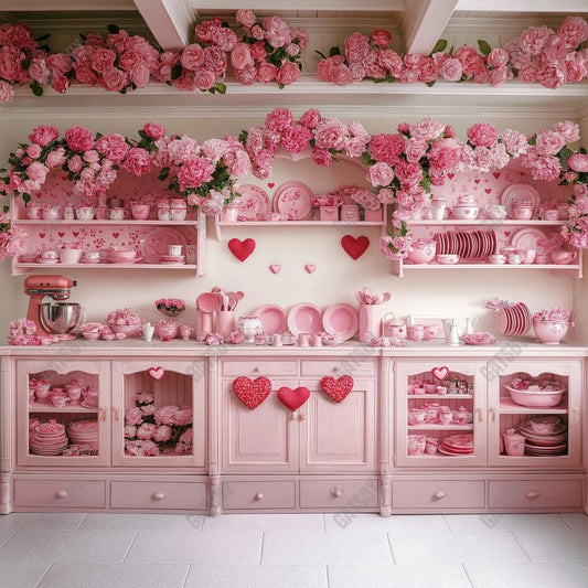 Gatsby Valentine Pink Rose Flower Kitchen Photography Backdrop Gbsx-01315