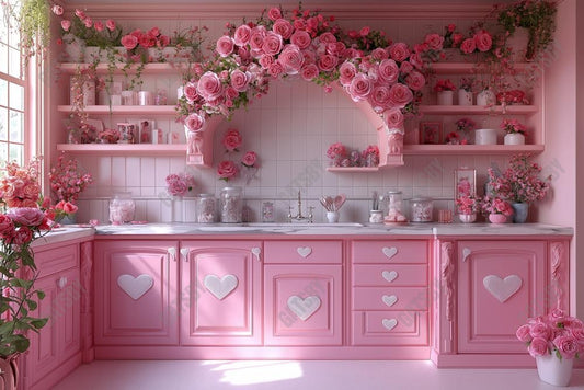 Gatsby Valentine Pink Rose Flower Kitchen Photography Backdrop Gbsx-01317