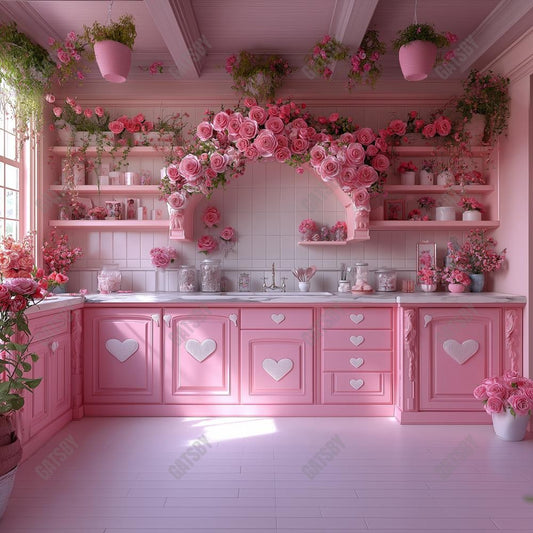 Gatsby Valentine Pink Rose Flower Kitchen Photography Backdrop Gbsx-01317