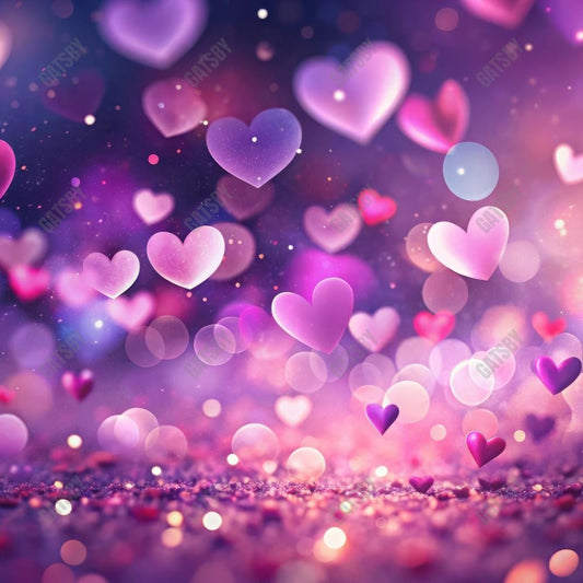 Gatsby Valentine Purple Bokeh Hearts Photography Backdrop Gbsx-01246